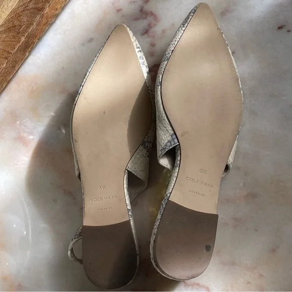 Cole Haan Women Ivory Beige Leather Merrit Skimmer Slingback Flats Sandals GUC - Picture 9 of 9